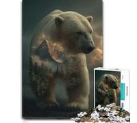 Jigsaw Puzzle for Adults, Polar Bear Landscape Double Exposure, 300 PCS