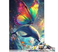 Jigsaw Puzzle for Adults Rainbow Butterfly & Dolphin 500 Piece Jigsaw Puzzles Wooden Puzzles for Adults& Teens Age 18 Years Up Challenging Game 500pcs (52x38cm)