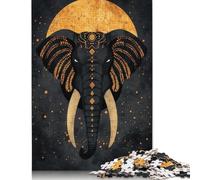 Jigsaw Puzzle for Adults Sacred Elephant Vector Portrait with Golden Moon 1000 Piece Jigsaw Puzzles Wooden Puzzles for Adults& Teens Age 18 Years Up Challenging Game 1000pcs (75x50cm)
