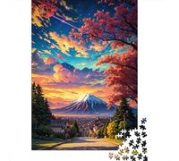 Jigsaw Puzzle for Adults, Sakura Mount Fuji Sunset Anime, 1000 Pieces, 52x38cm/1000pcs; Relaxed Solo Time at Home; Low-dust White Cardboard Pieces