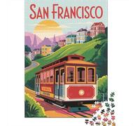 Jigsaw Puzzle for Adults San Francisco Cable Car Travel Poster 1000 Pieces Jigsaw Puzzle Paper Puzzle Suitable for Adults And 18 And Up Family Puzzle Game 38x26cm/1000pcs