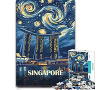 Jigsaw Puzzle for Adults, Singapore Cityscape Starry Night Art, 1000 PCS