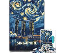 Jigsaw Puzzle for Adults, Singapore Cityscape Starry Night Art, 300 PCS