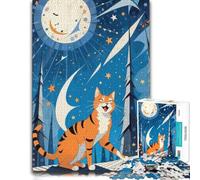 Jigsaw Puzzle for Adults Smiling Cat Under Starry Sky 1000pcs (38x26cm) | Choose a gift for puzzle lovers for cosy indoor days for a quiet indoor challenge.