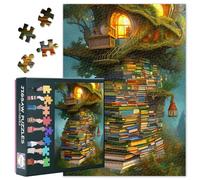 Jigsaw Puzzle for Adults - Treehouse Full of Stacked Books in Jungle