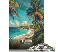 Jigsaw Puzzle for Adults Tulum Mexico Beach Travel Poster 1000 Piece Jigsaw Puzzles Wooden Puzzles for Adults& Teens Age 18 Years Up Challenging Game 1000pcs (75x50cm)