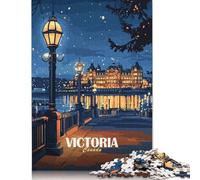 Jigsaw Puzzle for Adults Victoria, Canada Nightscape Illustration 500 Piece Jigsaw Puzzles Wooden Puzzles for Adults& Teens Age 18 Years Up Challenging Game 500pcs (52x38cm)