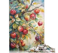 Jigsaw Puzzle for Adults Watercolor Apple Tree with Ripe Apples 500 Pieces Jigsaw Puzzle Wooden Puzzle Suitable for Adults And 18 And Up Family Puzzle Game 500pcs (52x38cm)