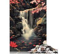 Jigsaw Puzzle for Adults Waterfall Serenity Cherry Blossoms Lotus Japanese 500 Piece Jigsaw Puzzles Wooden Puzzles for Adults& Teens Age 18 Years Up Challenging Game 500pcs (52x38cm)