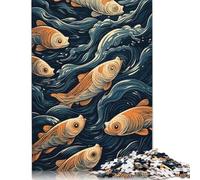 Jigsaw Puzzle for Adults Wavy Fish Swimming 500 Piece Jigsaw Puzzles Wooden Puzzles for Adults& Teens Age 18 Years Up Challenging Game 500pcs (52x38cm)