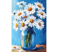 Jigsaw Puzzle for Adults White Daisy Oil Painting DIY Cartoon Diamond Art, Full Round Gemstone Paste Press 5d Fun Holiday Home Decor Painting_1000pcs