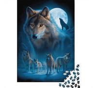 Jigsaw Puzzle for Adults, Wolf Pack Moonlit Night, 1000 Pieces, 38x26cm/1000pcs; A Calm After-work Activity; White Cardboard for Simple Sorting