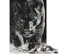 Jigsaw Puzzle For Black Panther With Blue Eyes 500 Piece Jigsaw Puzzles for Adults Wooden Jigsaw Puzzles for Adults & Stress Reliever 500pcs (52x38cm)
