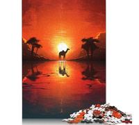 Jigsaw Puzzle for Camel Silhouette Sunset 500 Piece Jigsaw Puzzles Wooden Jigsaw for Adults & Challenge Family 500pcs (52x38cm)