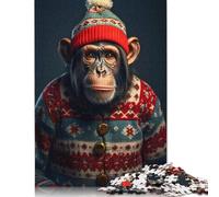 Jigsaw Puzzle For Cheerful Chimpmas 500 Piece Jigsaw Puzzles for Adults Wooden Jigsaw Puzzles for Adults & Stress Reliever 500pcs (52x38cm)