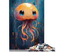 Jigsaw Puzzle For Cute Jellyfish Painting 500 Piece Jigsaw Puzzles for Adults Wooden Jigsaw Puzzles for Adults & Stress Reliever 500pcs (52x38cm)
