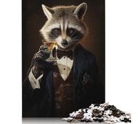 Jigsaw Puzzle for Elegant Raccoon And Drink 500 Piece Jigsaw Puzzles Wooden Jigsaw for Adults & Challenge Family 500pcs (52x38cm)