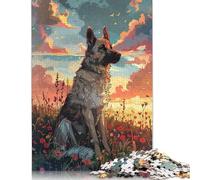 Jigsaw Puzzle for German Shepherd Sunset 500 Piece Jigsaw Puzzles Wooden Jigsaw for Adults & Challenge Family 500pcs (52x38cm)