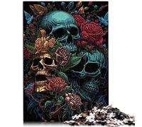Jigsaw Puzzle For Kids Skull and Roses Skull Rose for Adults 1000 Pieces Puzzle Cardboard puzzles Home Decoration Jigsaw Puzzles 10.27" x 20.47"/26 * 38cm.
