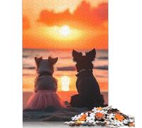 Jigsaw Puzzle For Lovely Couple Dogs Watching Sunset on The Beach 500 Piece Jigsaw Puzzles for Adults Wooden Jigsaw Puzzles for Adults & Stress Reliever 500pcs (52x38cm)