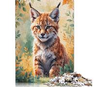 Jigsaw Puzzle For Lynx Kitten Watercolor 1000 Piece Jigsaw Puzzles for Adults Paper Jigsaw Puzzles for Adults & Stress Reliever 38x26cm/1000pcs