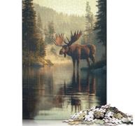 Jigsaw Puzzle For Moose in Misty Forest 500 Piece Jigsaw Puzzles for Adults Wooden Jigsaw Puzzles for Adults & Stress Reliever 500pcs (52x38cm)