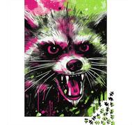 Jigsaw Puzzle For Psychedelic Animal Raccoon 500 Piece Jigsaw Puzzles for Adults Wooden Jigsaw Puzzles for Adults & Stress Reliever 500pcs (52x38cm)
