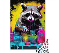 Jigsaw Puzzle for Psychedelic Animal Raccoon 500 Piece Jigsaw Puzzles Wooden Jigsaw for Adults & Challenge Family 500pcs (52x38cm)