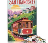 Jigsaw Puzzle For San Francisco Cable Car Travel Poster 1000 Piece Jigsaw Puzzles for Adults Wooden Jigsaw Puzzles for Adults & Stress Reliever 1000pcs (75x50cm)