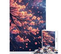 Jigsaw Puzzle for Teenagers 1000 Pieces A Glowing Sakura Branch with Soft Pink Petals Falling Anti-Stress Toys Gift Birthday Hands-on Game Decompressing Intellectual Size 50x75cm