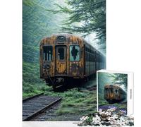 Jigsaw Puzzle for Teenagers 1000 Pieces Abandoned Train in Forest Relaxing Games Wall Art Anti-Stress Toys Parent-child Interaction (50x75cm)