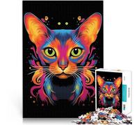 Jigsaw Puzzle for teenagers 1000 Pieces Abyssinian Cat Pop Art Hands-on-Spiel mit passendem Poster und Quizblatt75x50cm