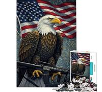 Jigsaw Puzzle for Teenagers 1000 Pieces American Eagle Rifle Flag Help The Brain Exercise Difficult Challenge Family Game Suitable for Ages 14 And Up (50x75cm)