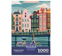 Jigsaw Puzzle for Teenagers 1000 Pieces Amsterdam Canal Bike Teenager Puzzles Hands-on Game Difficult Challenge Unique Gifts for Birthday And Christmas 70x50cm/1000pcs
