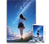 Jigsaw Puzzle for Teenagers 1000 Pieces Anime Girl Gazing at Starry Sky Educational Games Precision Cutting Secret Santa Gifts Size 38x52cm