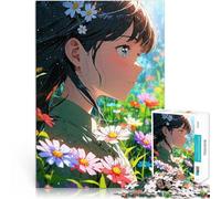 Jigsaw Puzzle for teenagers 1000 Pieces Anime Girl in Flower Field Quiz game Every Piece is Unique - Challenging Family Fun Game 26x38cm