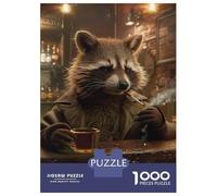 Jigsaw Puzzle for Teenagers 1000 Pieces Anthropomorphic Raccoon Smoking in A Bar Puzzles for Adults Anti-Stress Toys Difficult Hard Birthday And Unique Gifts 38x26cm/1000pcs