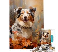 Jigsaw Puzzle for Teenagers 1000 Pieces Australian Shepherd Help The Brain Exercise Difficult Challenge Family Game Suitable for Ages 14 And Up (38x26cm)