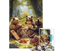 Jigsaw Puzzle for Teenagers 1000 Pieces Bears Picnic in The Woods Difficult And Challenge Tough Challenge Family Games Suitable for People Aged 14 And Above (50x75cm)
