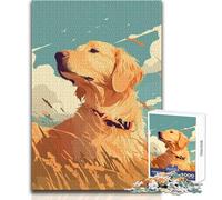Jigsaw Puzzle for Teenagers 1000 Pieces Beautiful Calm Golden Retriever in Field Minimalist Illustration Toy Intellectual Game Hand Speed Race Birthday Gift Size 38x26cm