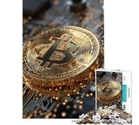 Jigsaw Puzzle for Teenagers 1000 Pieces Bitcoin on Circuit Board Practical Game Toys Educational Games Gifts Ideas Tough Challenge (Size 38x26cm)