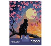 Jigsaw Puzzle for Teenagers 1000 Pieces Black Cat Under Full Moon Jigsaws for Adults Toy Wall Decor Staycation Kill Time Parent-child Interaction 52x38cm/1000pcs
