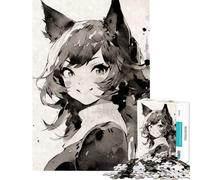 Jigsaw Puzzle for Teenagers 1000 Pieces Black Ink Neko Anime Girl Practical Game Toys Educational Games Gifts Ideas Tough Challenge (Size 38x26cm)