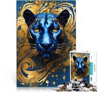 Jigsaw Puzzle for teenagers 1000 Pieces Blue Panther Face Abstrat Mustermontage mit passendem Poster und Quizblatt52x38cm