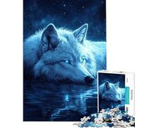 Jigsaw Puzzle for Teenagers 1000 Pieces Blue Wolf in Starlight Jigsaw Puzzle Relaxing Games Staycation Kill Time for Is Ideal As A Gifts (Size 38x52cm)