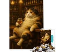 Jigsaw Puzzle for Teenagers 1000 Pieces Calico Cat Drinking at The Bar Practical Game Challenging Game Toys Gifts Ideas Precision Cutting (Size 50x75cm)