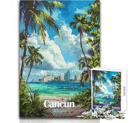 Jigsaw Puzzle for Teenagers 1000 Pieces Cancun Mexico Tropical Beach Illustration Beautiful Design Game For Family Fun Anti-Stress Toys Size 38x52cm