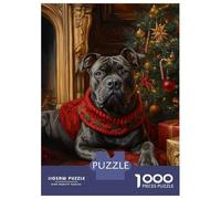 Jigsaw Puzzle for Teenagers 1000 Pieces Cane Corso in Festive Red Dog Christmas Portrait with Red Scarf Jigsaw for Adults Hands-on Game Analysis And Logic Parent-child Interaction 52x38cm/1000pcs