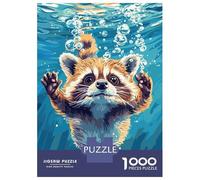 Jigsaw Puzzle for Teenagers 1000 Pieces Cartoon Raccoon Swimming Underwater with Bubbles Puzzle for Adults DIY Toys Analysis And Logic Difficult And Challenge 38x26cm/1000pcs