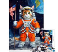 Jigsaw Puzzle for Teenagers 1000 Pieces Cat Astronaut on The Moon Home Decoration Toys Funny Gift Practical Game Parent-child Interaction Size 38x26cm